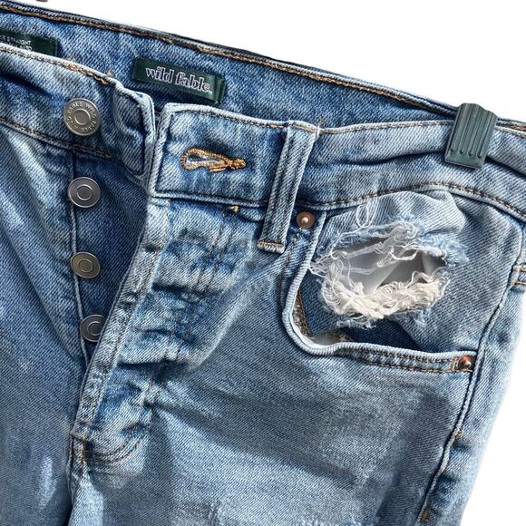 Wild fable “highest rise straight” light wash button fly distressed jeans Sz 4 # - Picture 2 of 7